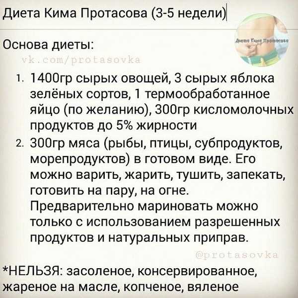 Меню диеты кима протасова - рецепты 1-2 недели